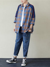 Women Contrast Stitching Loose Long Sleeve Shirt